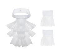 AHANDMAKER Colonial Lace Jabot Cuffs Set Halloween Costume Accessory Polyester Detachable Tulle Ruffle Collar & Sleeves for Cosplay Party Garment Props, White