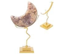 AHANDMAKER Crystal Ball Holder, Moon Shaped Small Crystal Display Stand Alloy Sphere Display Holder for Gemstones Geodes Mineral Agate Home Office Decor, 3.54x1.97x4.92 inch, Golden