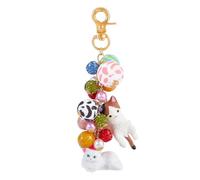 AHANDMAKER Cute Cat Keychain, Kawaii Bag Charm Kitty Cat Charm with Rhinestone Bead Funny Keychains for Backpack, Stylish Keychains Accessories for Women