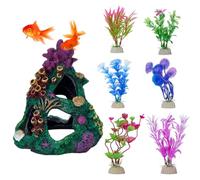 AHANDMAKER Fish Tank Plants, 13 Pieces Realistic Resin Coral Reef Rock Ornament Plants Decorations and Rock Cave Decor Set for Berta Fish Tank Accessories or Large Fishes Bowl Ornaments