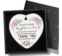 AHANDMAKER Gifts for Daughter-in-Law, Daughterin-Law Life Gift Relaxing Ornament Ceramics Hanging Gifts Love-Shaped Ceramic Ornament with Ribbon & Gift Box