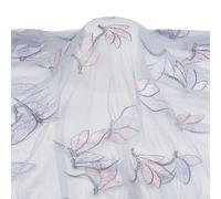 AHANDMAKER Glitter Tulle Fabric with Embroidery Dragonfly, 59" x 2 Yards Sheer Sequin Fabric by The Yard, Mesh Sparkly Fabric Organza Lace Fabric for DIY Sewing Bridal Veil Wedding Party Decor, Grey