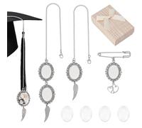 AHANDMAKER Graduation Photo Charm Set, Memorial Tassel Picture Charms with Angel Wings Personalized Keepsake Pendant Brooches with Glass Cabochons for Graduation Cap Decorations Gifts, Platinum