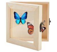 AHANDMAKER Insect Display Case, Wooden Frame Butterfly Shadow Box with Clear Glass Top Insect Specimen Storage Box for Collecting Specimen Displaying Photos Insects, 6.18 x 5.94 Inch, Navajo White