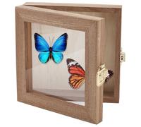 AHANDMAKER Insect Display Case, Wooden Frame Butterfly Shadow Box with Clear Glass Top Insect Specimen Storage Box for Collecting Specimen Displaying Photos Insects, 6.3 x 5.96 Inch, Peru Color