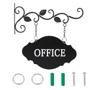 AHANDMAKER Iron Hanging Sign with Brackets Wall Mounted Double-Sided Blank Wall Hanger for Welcome Farmhouse Classroom Door Decor Entrance Outdoor Decoration, Black