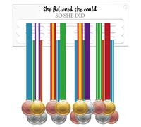 AHANDMAKER Medal Hanger Wall Holder, 30cm Clear Medals Display Hanger Wall Mount Medals Display Rack with Word She Believes She Could Personalized Award Rack for Runners, Soccer, Gymnastics All Sports