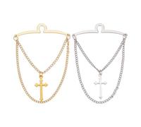 AHANDMAKER Men's Gold Silver Tie Chain Set, 2Pcs Personalised Cross Tie Clip Double Necktie Chains Elegant Tie Clips for Suits, Business, Wedding Accessories Jewelry Gift