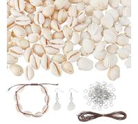 AHANDMAKER Natural Cowrie Beads Scallop Shell Beads with Hole, Including Cord & Jump Rings Summer Beach Seashell Jewelry Making Kit for DIY Wedding Decor, Crafts, Beach Party Supplies