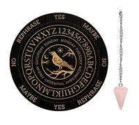 AHANDMAKER Night Crow Pendulum Board, Dowsing Divination Metaphysical Message Board Wooden Carven Board with Crystal Pendulum Necklace Divination for Witchcraft Wiccan Altar Supplies Kit, 7.8inch