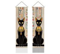 AHANDMAKER Pack of 2 Ancient Egyptian Style Tapestries,Black Cat & Hieroglyphs Vertical Long Tapestry, Mythology Doorway Curtain Tassel Wall Hanging for Bedroom Living Room, 13 x 51 Inch