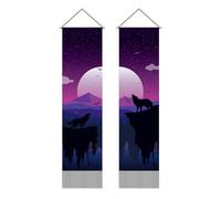 AHANDMAKER Pack of 2 Blood Moon Wolf Howl Tapestries Blood Moon Vertical Bohemian Tapestry Mystical Wolf Tassel Tapestry Wall Hanging for Bedroom Living Room Home, 13 x 51 Inch