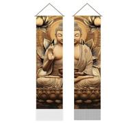 AHANDMAKER Pack of 2 Buddha Tapestries, Chinese Zen Meditation Decor Vertical Long Aesthetic Tapestry, Doorway Curtain Tassel Wall Hanging for Bedroom Living Room, 13 x 51 Inch