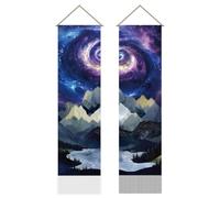 AHANDMAKER Pack of 2 Galaxy Tapestries, Galaxy Stars Mountain River Landscape Vertical Long Aesthetic Tapestry, Doorway Curtain Tassel Wall Hanging for Bedroom Living Room, 13 x 51 Inch