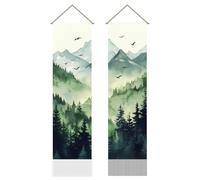 AHANDMAKER Pack of 2 Natural Scenery Tapestries, Mountain Forest Pattern Misty Foggy Vertical Chinese Doorway Curtain Tassel Tapestry Wall Hanging for Bedroom Living Room Home, 13 x 51 Inch