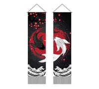AHANDMAKER Pack of 2 Retro Yin Yang Carps Tapestries Carps Vertical Bohemian Tapestry Yin Yang Carps Tassel Tapestry Wall Hanging for Bedroom Living Room Home, 13 x 51 Inch