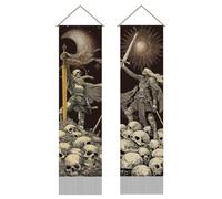 AHANDMAKER Pack of 2 Skull Skeleton Tapestries, Sword Sun and Moon Terror Vertical Long Tapestry, Mythology Doorway Curtain Tassel Wall Hanging for Bedroom Living Room, 13 x 51 Inch