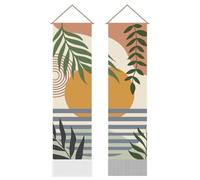 AHANDMAKER Pack of 2 Sunset Landscape Tapestry, Boho Leaves Modern Plant Vertical Long Aesthetic Tapestry, Doorway Curtain Tassel Wall Hanging for Bedroom Living Room, 13 x 51 Inch