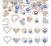 AHANDMAKER Pack of 48 Rhinestone Charms Bulk Alloy Shiny Sweet Heart Pendants 12 Styles Heart Evil Eye Valentine's Day for Dream Catcher DIY Bracelet Necklace Earring Jewelry Making Supplies