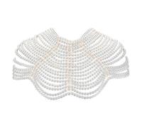 AHANDMAKER Pearl Body Chain Shoulder Necklaces Bra Chain Beaded Arm Chains Body Jewelry Summer Beach Bikini Shoulder Harness Wedding Party Accessories for Women, Golden