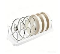 AHANDMAKER Pots and Pans Organizer for under Cabinet 13"-21.9" Expandable Pot Lid Organizer Holder with 7 Adjustable Dividers for Cookie Sheets Cutting Boards Pot Lids Cookware, White