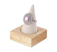 AHANDMAKER Single Finger Ring Holder Beige Velvet Cone Shaped Ring Display Stand with Wooden Coated Base, Wedding Jewelry Showcase Ring Organizer with velvet for Nightstand, Store Counter