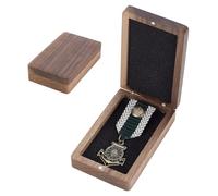 AHANDMAKER Single Medal Display Storage Box Wood Coin Display Case with Velvet Inside Wood Gift Box for Medal, Brooch Pin, Commemorative Coin Collectors, Camel