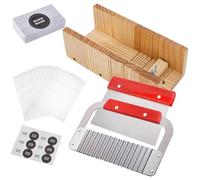 AHANDMAKER Soap Cutter Set Wooden Soap Making Kits Adjustable Wire Slicer Cutting Tool with Stainless Steel Wavy+Straight Cutter for DIY Soap Cheese, Butter, Cake, Bread Making