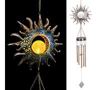 AHANDMAKER Solar Wind Chimes, Sun Wind Chime with Glowing Crackle Glass Ball for Outdoor Garden Decor, Unique Gifts for Women Mom Grandma, Mother's Day Party Birthday