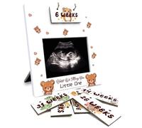 AHANDMAKER Sonogram Picture Frame, Cute Animal Ultrasound Picture Frame with Countdown Weeks for 4x3 Ultrasound Photo, Bear Pregnancy Gift for Expecting Parents First Time Mom, Pregnancy Announcement