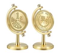 AHANDMAKER Sphere Coin Display Stand Brass Sphere Holder with One Hundred Million Engraving Lucky Golden Coin Stand Decor for Home Office Decoration Display, 40x34.5x70mm
