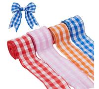AHANDMAKER Spring Easter Ribbon Wired, 20 Yards Gingham Fabric Bubble Ribbons 2-1/2 Inch Pastel Buffalo Plaids Craft Ribbons 4 Colors Pastel Plaid Checkered Ribbon for Wrapping Bows Making Wreaths
