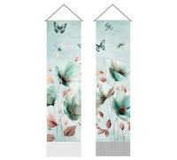 AHANDMAKER Teal Flower Tapestry 2 Piece Butterflies Dragonflies Flower Aesthetic Wall Hanging Decor Vertical Long Tapestry for Bedroom Boho Mystical Room Decoration，13 x 51 Inch
