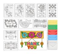 AHANDMAKER Thank You Coloring Greeting and Thank You Note Cards, 10 Coloring Cards about Thank You, Flowers, Roses, Daisy with 5 Colors 10Pcs Envelopes Included (8x6 inch)