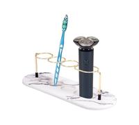 AHANDMAKER Toothbrush Holder 4 Slots Toothbrush Holder Bathroom Marble Pattern Toothpaste Razor Storage Makeup Brush Display Rack for Bathroom Toothpaste Organizers, Gold Marble White