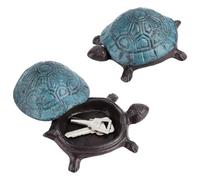 AHANDMAKER Turtle Key Hider Garden Spare Key Holder Iron 4x3in Secret Storage Box Decorative Garden Statue for Outdoor Garden Yard Hide Keys Decoration, Steel Blue