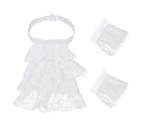 AHANDMAKER Victorian Lace Jabot Neck Ruff Collar and Cuffs Set Colonial Lace Collar Victorian Steampunk Chiffon Jabot Neck Ruff Collars Colonial Cuffs for Judge Pirate Costume Cosplay Party, White