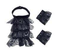 AHANDMAKER Victorian Lace Jabot Neck Ruff Collar and Cuffs Set Colonial Lace Collar Victorian Steampunk Chiffon Jabot Neck Ruff Collars Colonial Cuffs for Judge Pirate Costume Cosplay Party, Black