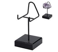 AHANDMAKER Wood Display Stand with Metal Arms Small Easel with Base for Shark Tooth Mineral Agate Rocks Crystal Gemstones Fossils Coral Geodes Display Home Office Christmas Decoration, Black 2x2x4in