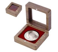 AHANDMAKER Wood Single Coin Box Challenge Coin Display Case with Red Velvet Inside for 40mm Coins Collectors Gift Giving Display Storage and Protection, Saddle Brown