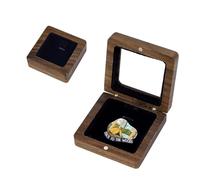 AHANDMAKER Wooden Badge Storage Boxes, 2.68x2.68x1.02 Inch Square Badge Presentation Display Box with Visible Window Hinged Lid Challenge Coin Holder for Badges Brooch Medal