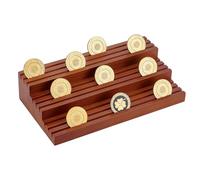 AHANDMAKER Wooden Coin Display Stand Brown Challenge Coin Holder with 0.5cm Slots Three-Tier Coin Rack Holds 40 Coins for Office Desk Veterans Day Memorial Day Army Decor 27x15x6.2cm