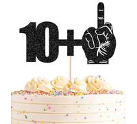 AHAORAY 10+1 Cake Topper Black Glitter Funny 11th Birthday Cake Decoration