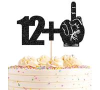 AHAORAY 12+1 Cake Topper Black Glitter Funny 13th Birthday Cake Decoration