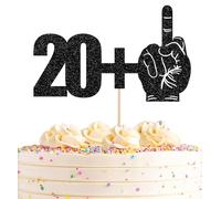 AHAORAY 20+1 Cake Topper - Black Glitter Funny Middle Finger 21st Birthday Cake Decorations, Twenty-One Years Old Birthday Party Supplies for Men Women