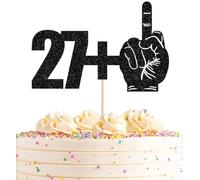 AHAORAY 27+1 Cake Topper Black Glitter Funny 28th Birthday Cake Decoration