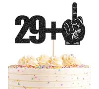 AHAORAY 29+1 Cake Topper - Black Glitter Funny Middle Finger 30th Birthday Cake Decorations, Thirty Years Old Birthday Party Supplies for Men Women
