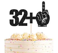 AHAORAY 32+1 Cake Topper Black Glitter Funny 33rd Birthday Cake Decoration
