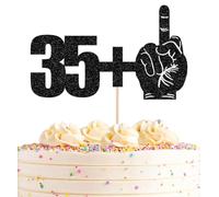 AHAORAY 35+1 Cake Topper Black Glitter Funny 36th Birthday Cake Decoration | Middle Finger 36th Birthday Cake Decor for Thirty-Six Years Old Birthday & Anniversary Photo Booth Props for Men Women