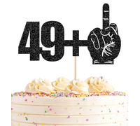 AHAORAY 49+1 Cake Topper - Black Glitter Funny Middle Finger 50th Birthday Cake Decorations, Fifty Years Old Birthday Party Supplies for Men Women